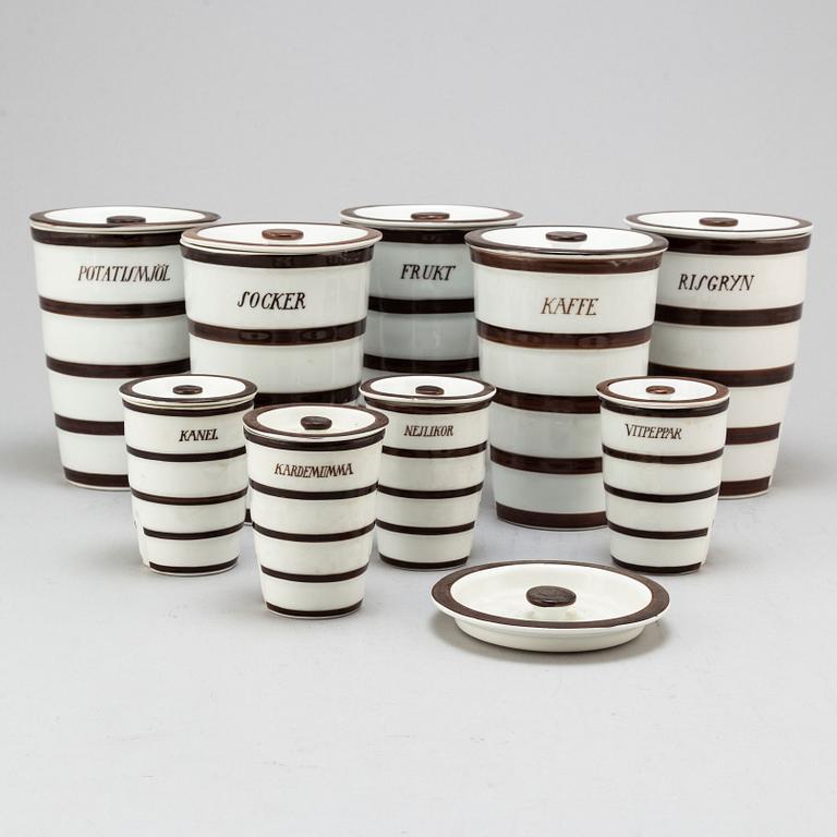 EDWARD HALD,  kitchen porcelain jars with covers, from Karlskrona Porslinsfabrik 1930's. (19 pc).