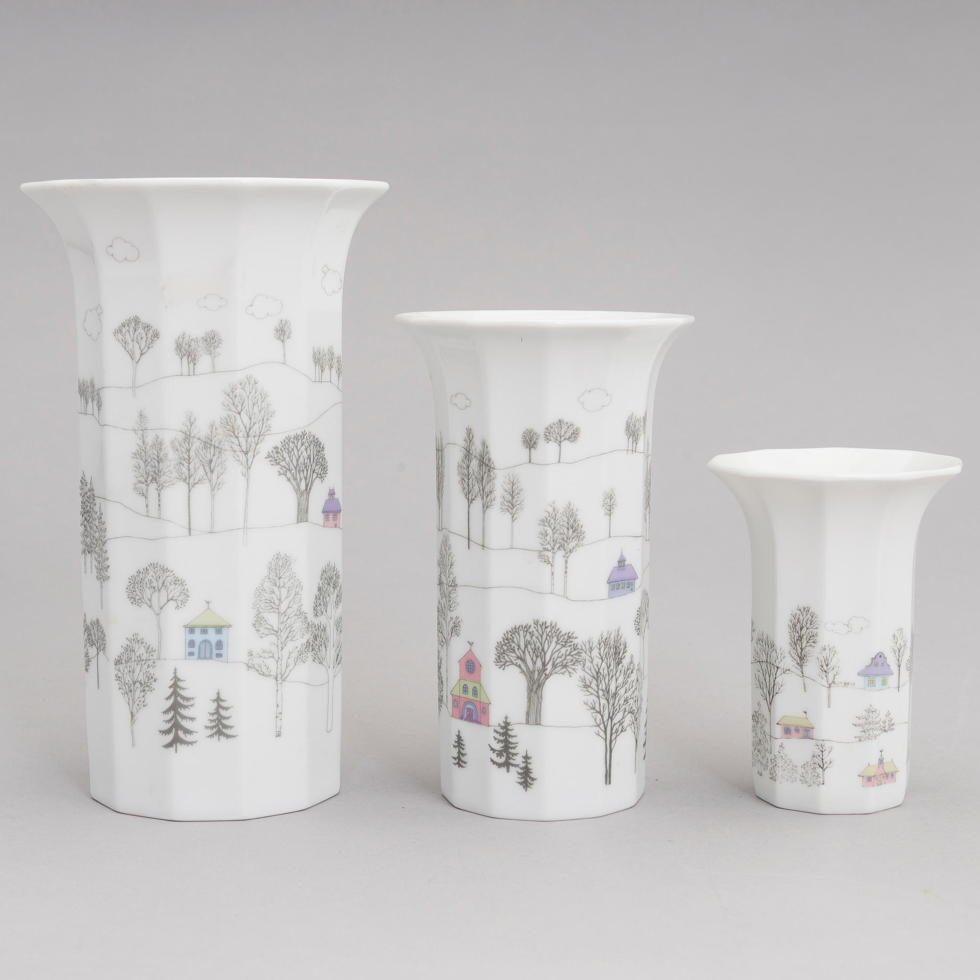 TAPIO WIRKKALA ja RUT BRYK. Posliiniesineitä. 7 osaa. "Winterreise" & "Polygon". Rosenthal. 1900-luvun loppu.