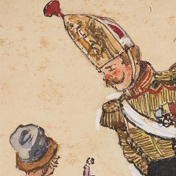 Alexandre Benois, "A drum major and a sweet meat seller". A costume design for Igor Stravinsky's Petrushka, scene 1 The Butterweek Fair.