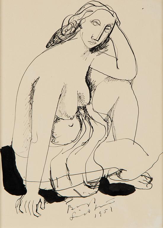 BENGT LINDSTRÖM, indian ink drawing, signed and dated 1951.