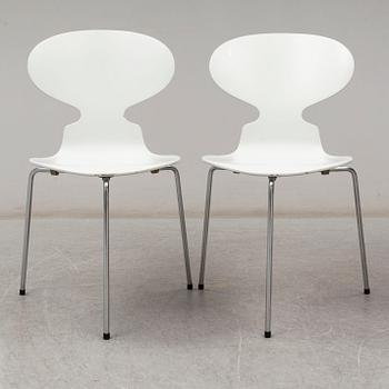 ARNE JACOBSEN, six painted 'Myran' chairs. Fritz Hansen Denmark.