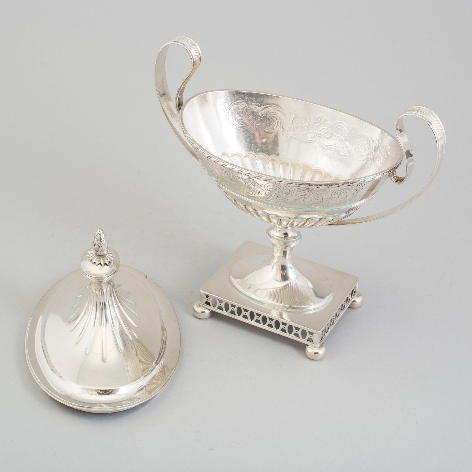 SOCKERSKÅL MED LOCK, silver, sengustaviansk stil, SP, Linköping, 1896.