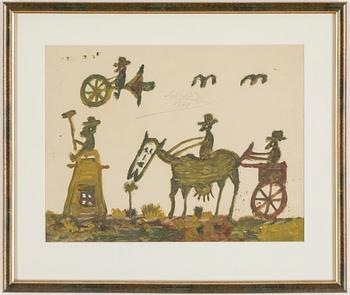 NILS RUNDGREN "Björnjägaren", gouache on paper, signed and dated 1967.