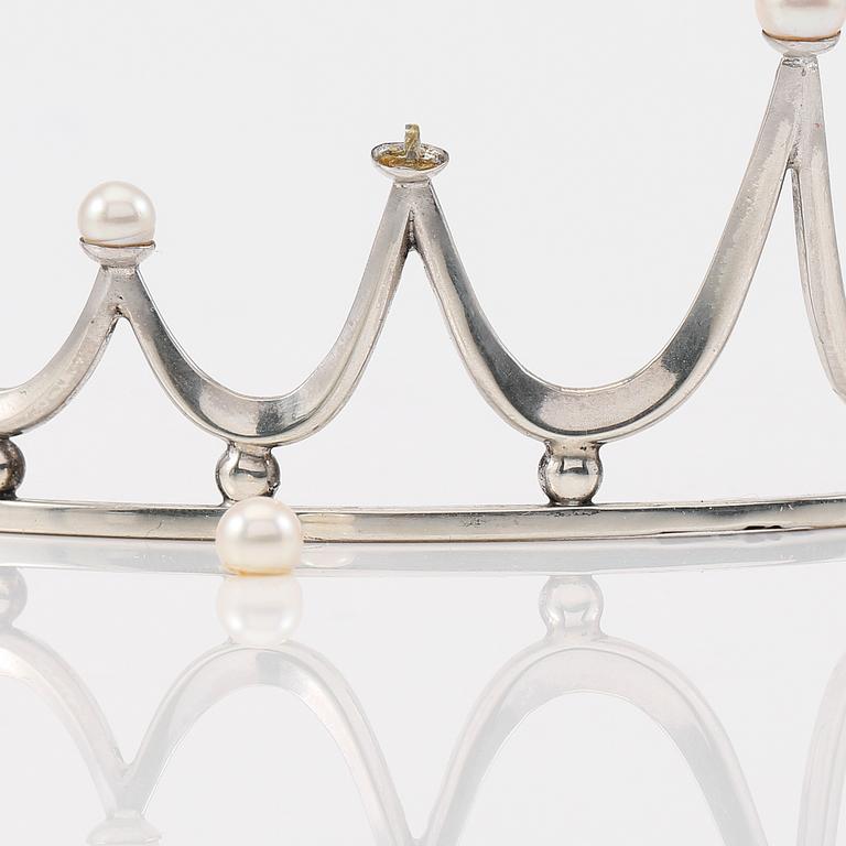 DIADEM, silver, odlade pärlor, svenska stämplar K&BC 1967.
