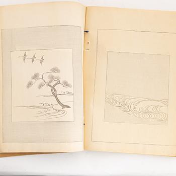 Litteratur rörande Japanskt konst och konsthantverk, sex delar samt album med träsnitt.