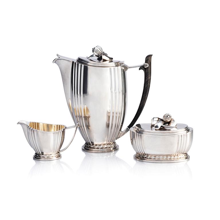 Atelier Borgila, a sterling silver three-piece coffee service, Stockholm 1951-52.