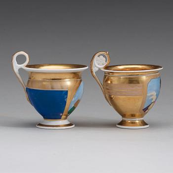 A pair of Russian Gardner Empire cups with stands, early 19th Century.