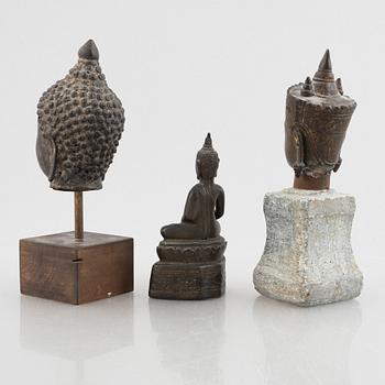 Three Buddha bronze figurines, Thailand/Burma, 20th century.