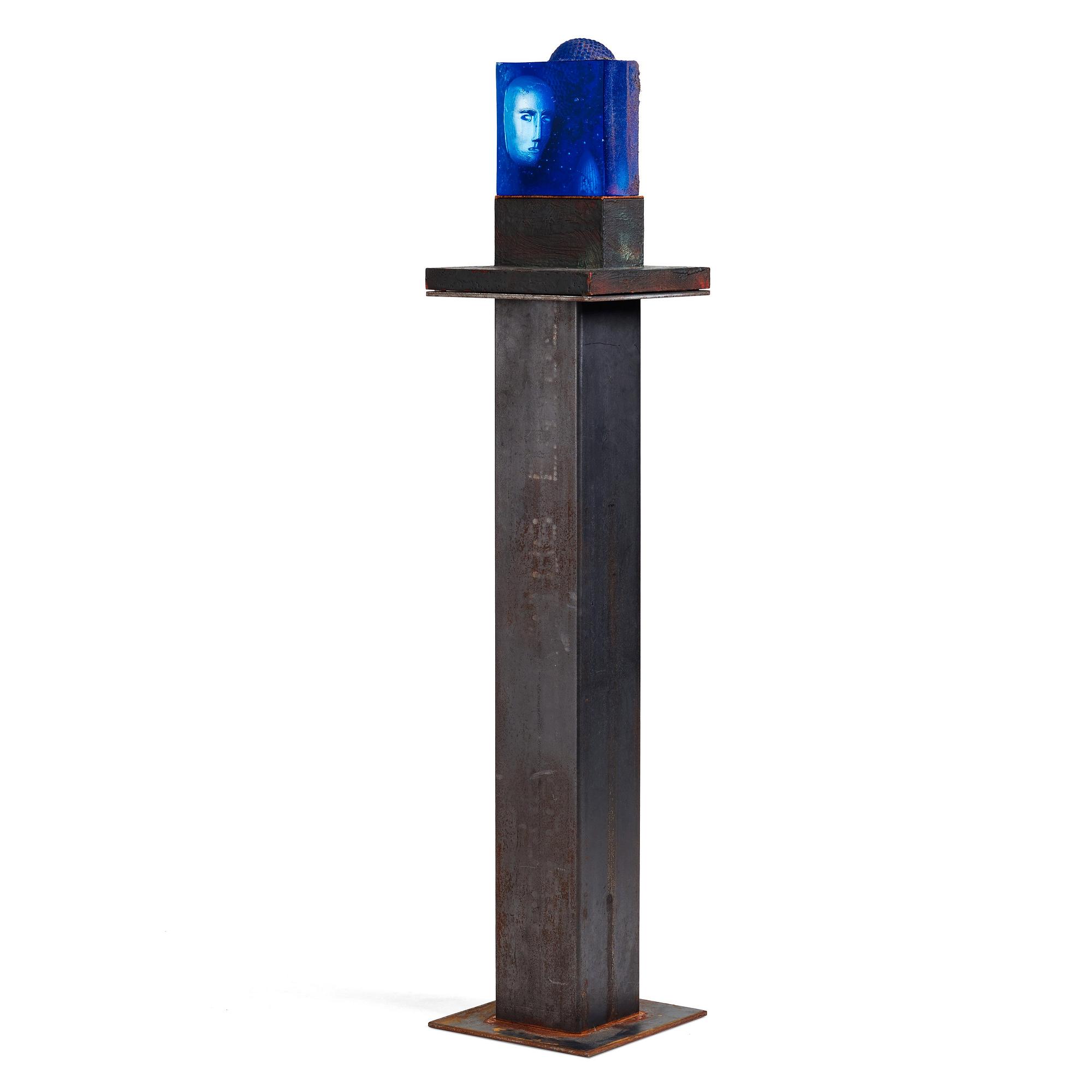 Bertil Vallien, a unique sand cast blue glass sculpture, Kosa Boda, Sweden.