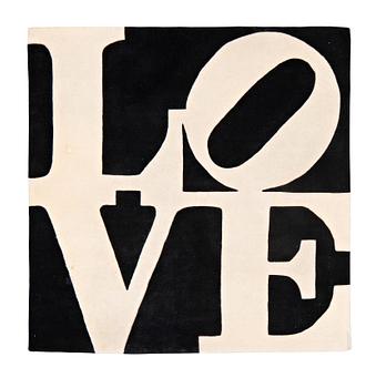 52. Robert Indiana, matta, "White on Black", Chosen Love, handtuftad, ca 185 x 182 cm.