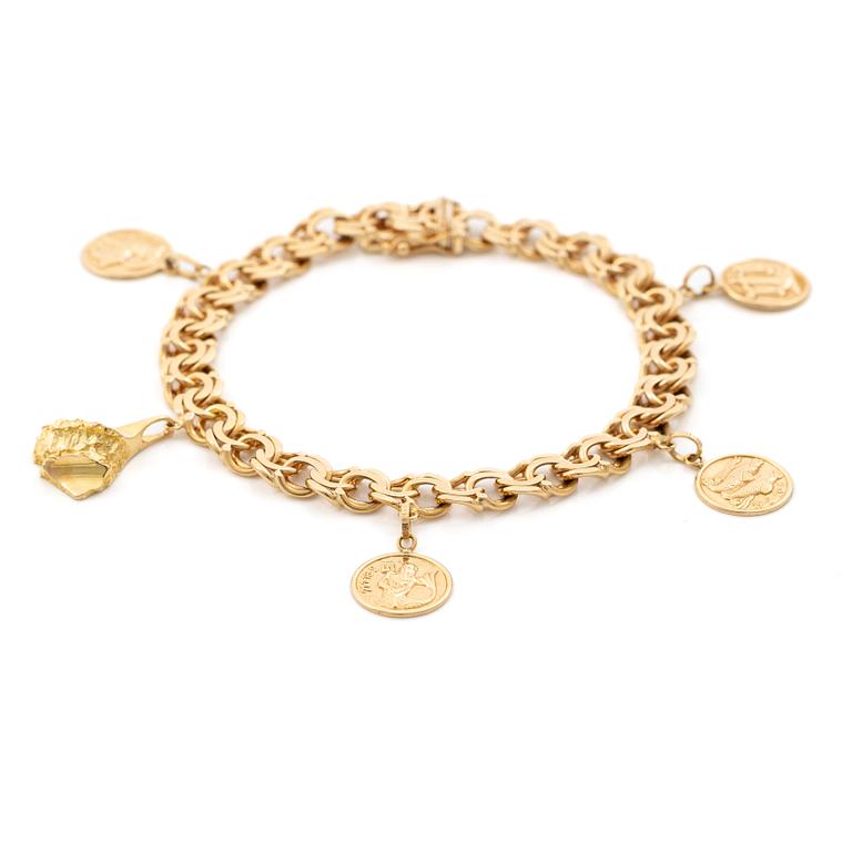 Bracelet, 18K gold, with charms including zodiac signs.