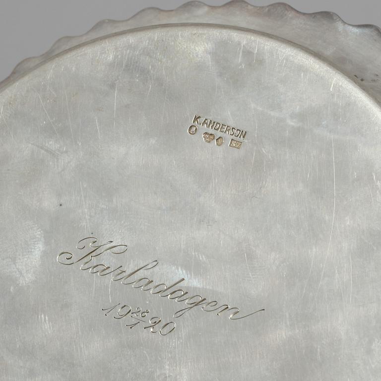 PARTI SILVER, 9 delar, K. Andersson, Stockholm, 1900-talets första hälft, vikt 650 g.