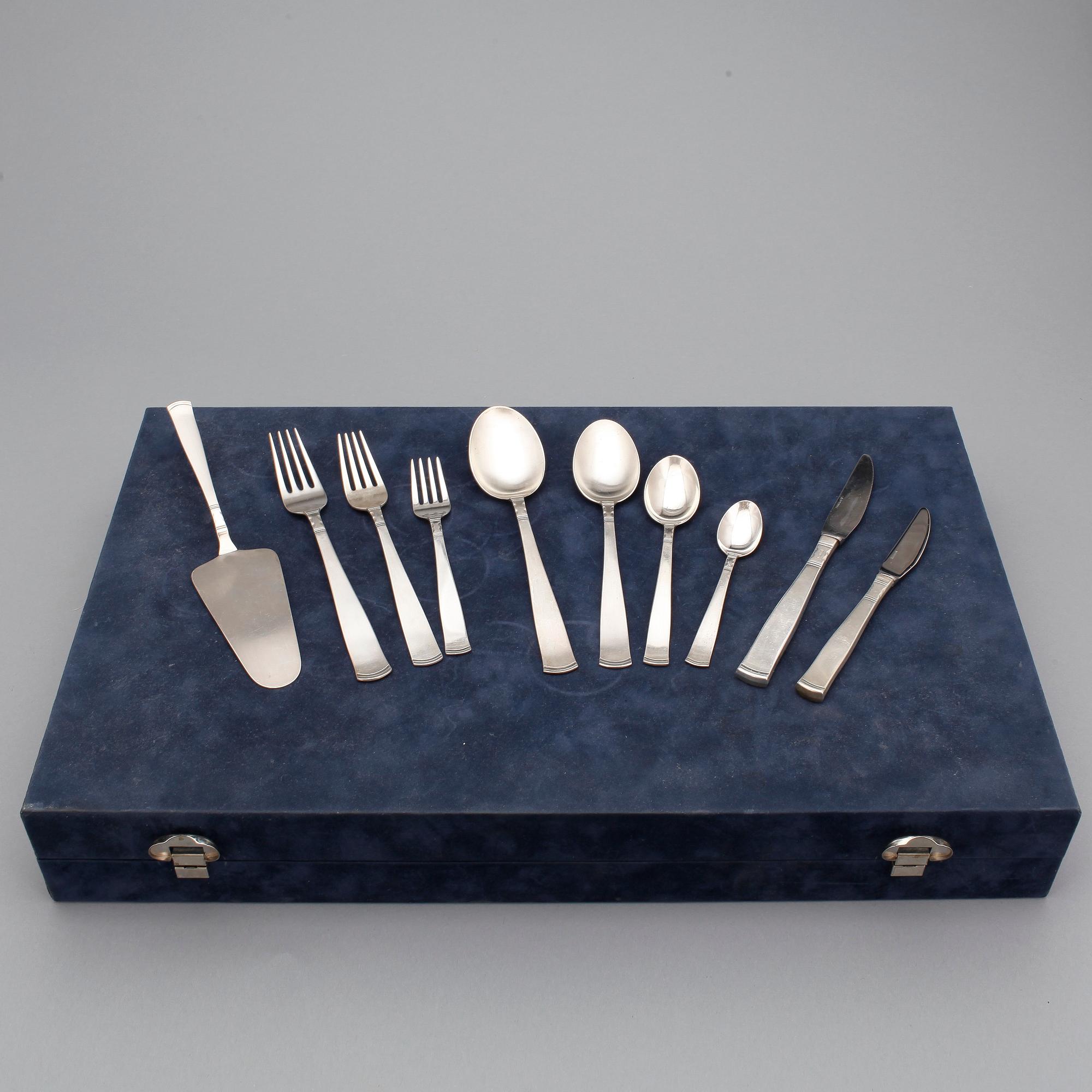 BESTICKSERVIS,  56 delar, silver, "Rosenholm", GAB, Stockholm, bl.a. 1998. Vikt utan knivar 1411 gram.