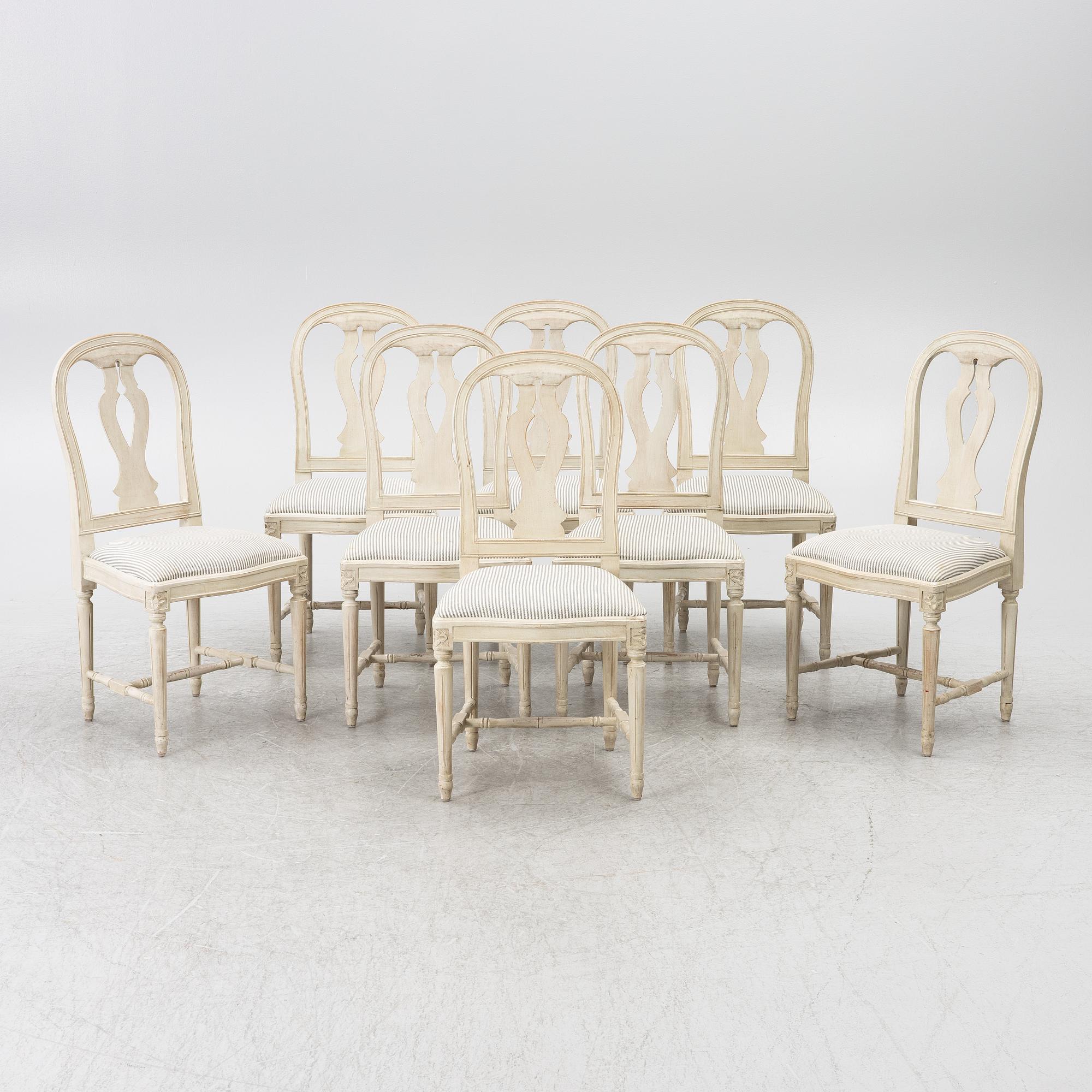 Eight Gustavian style chairs, late 20th Century.