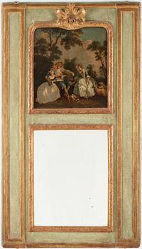 A wall panel with a painting and a mirror inlay, 18th century. Total measurements 177 x 102 cm.