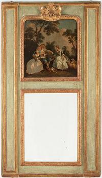 A wall panel with a painting and a mirror inlay, 18th century. Total measurements 177 x 102 cm.