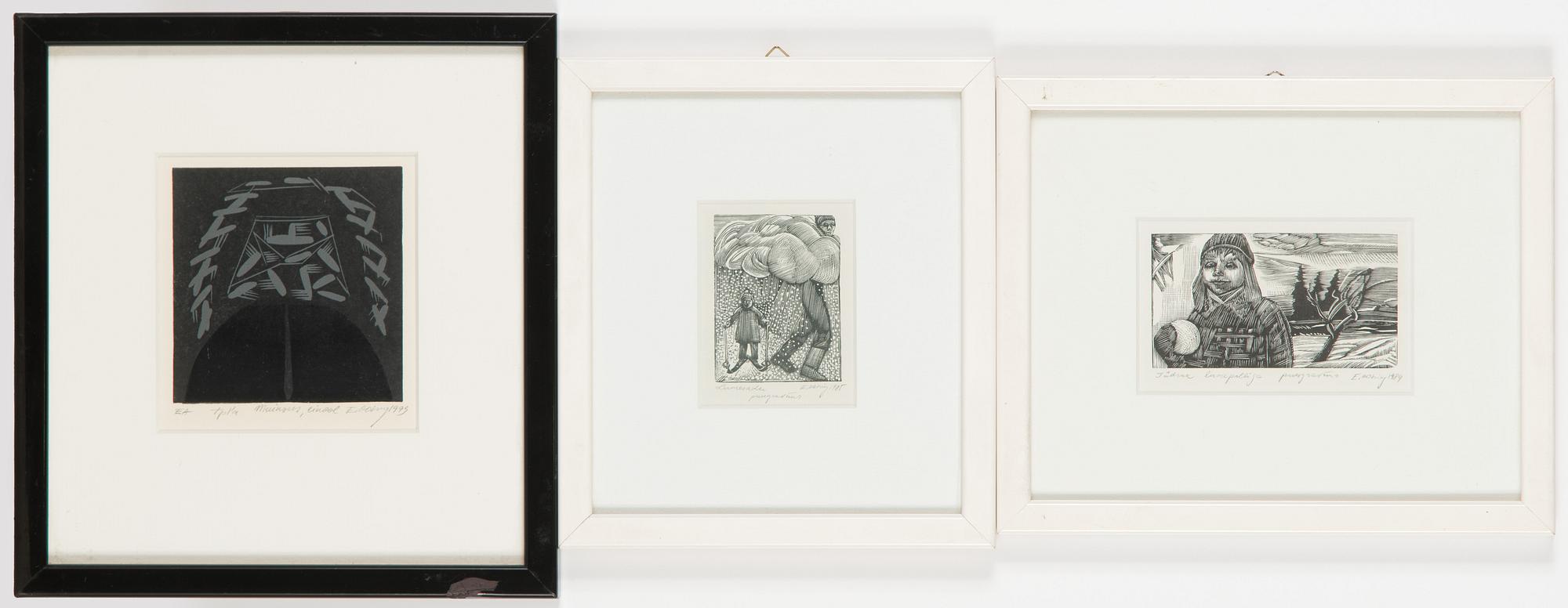 Enno Ootsing, a set of two woodcuts and one linout, signed and dated 1984, 1985 and 1993.