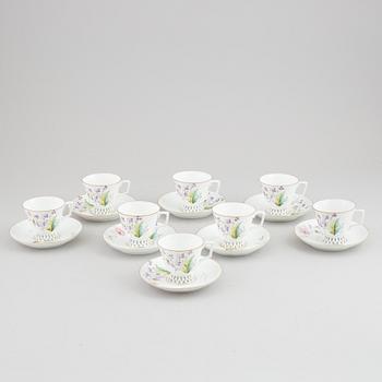 Eight porcelain coffeecups with saucers, Kusnetsov, Russia, around 1900.