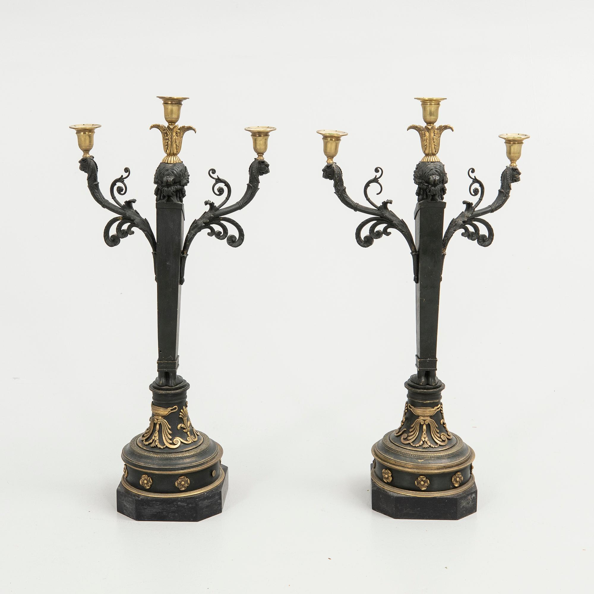 Candelabra, a pair, Empire style, mid-19th century.