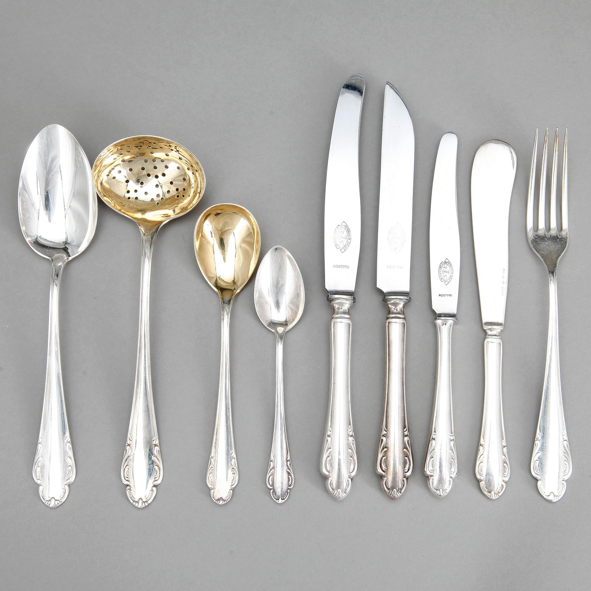 BESTICKSERVIS, 66 delar, silver, "HAGA", Skandia, 1900-talets mitt. Vikt 2160 g inklusive stålblad.