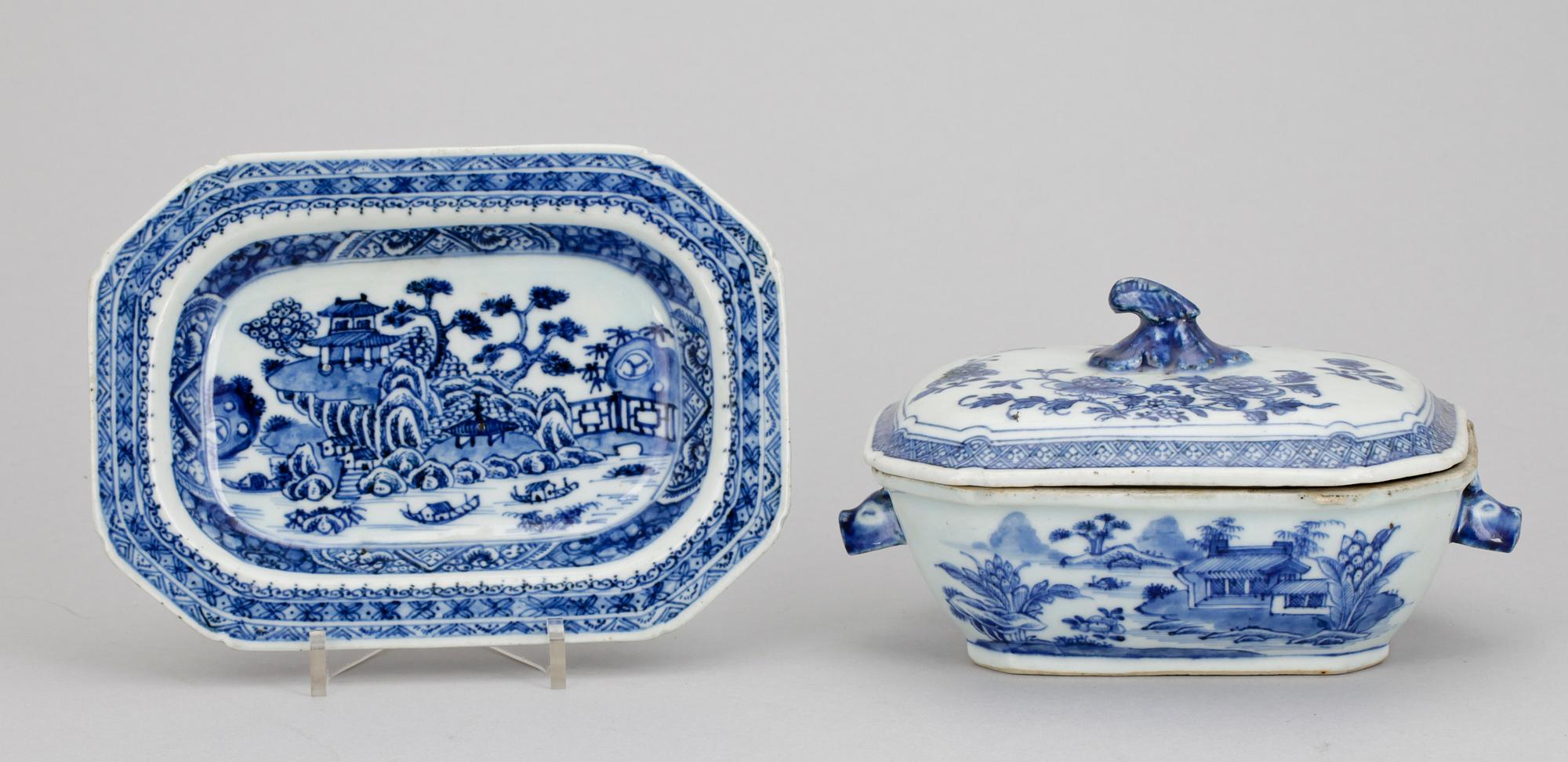 SMÖRTERRIN MED FAT, porslin, Qianlong, Kina 1700-tal.
