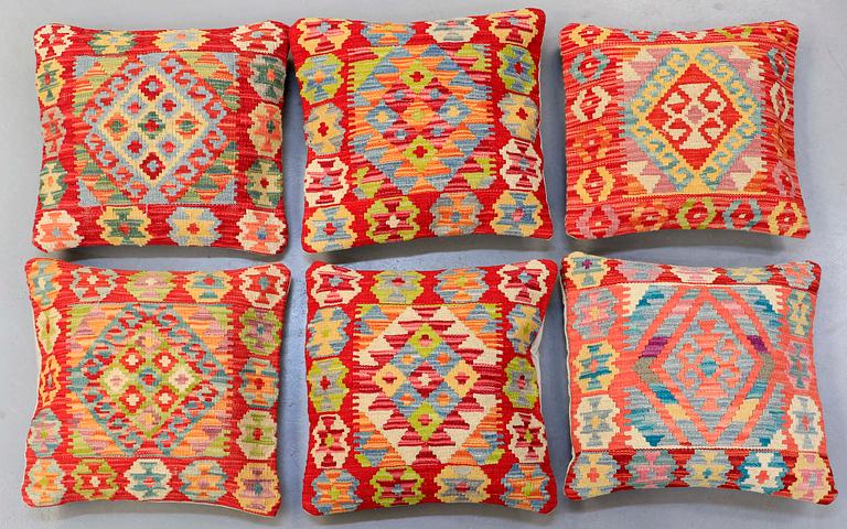 SIX KILIM CUSHIONS, AROUND 50 x 50 cm.