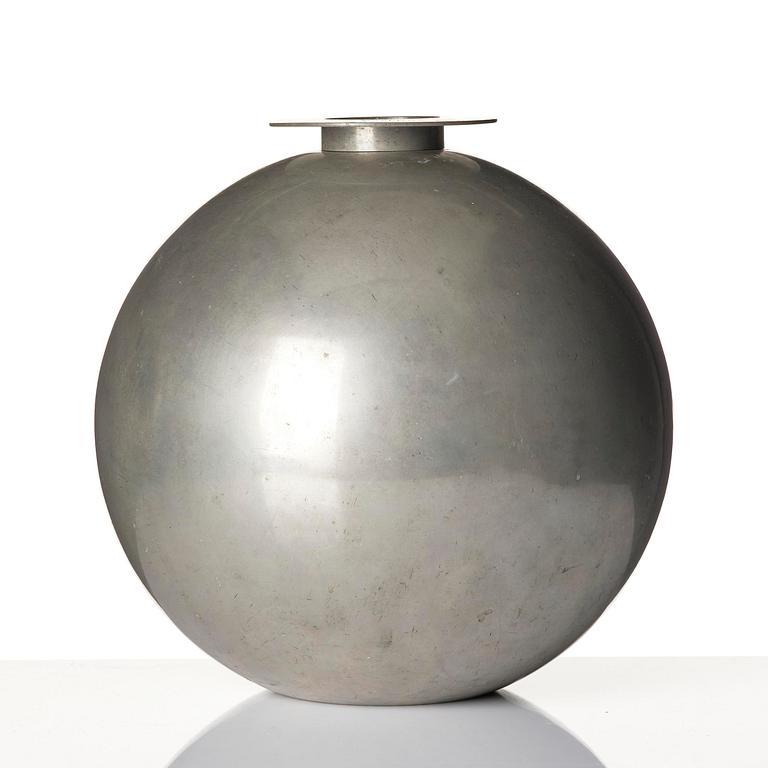 Wiwen Nilsson, a rare spherical modernist pewter vase, Ystad-Metall, Sweden, 1932.