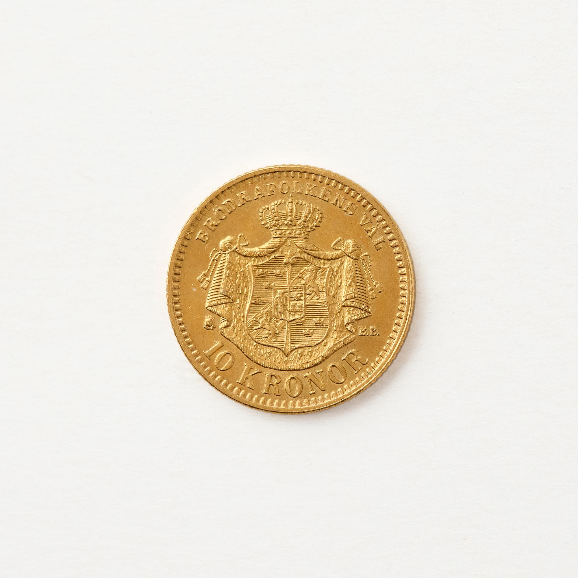 Gold coin, Oscar II, Sweden. 10 kronor, 1883.