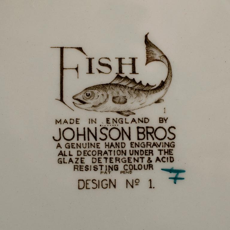FISKSERVIS, 10 delar, porslin, "Fish", Johnson Bros, England.