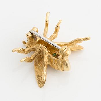 Brooch, in the shape of an insect, gold with emeralds and brilliant-cut diamonds.