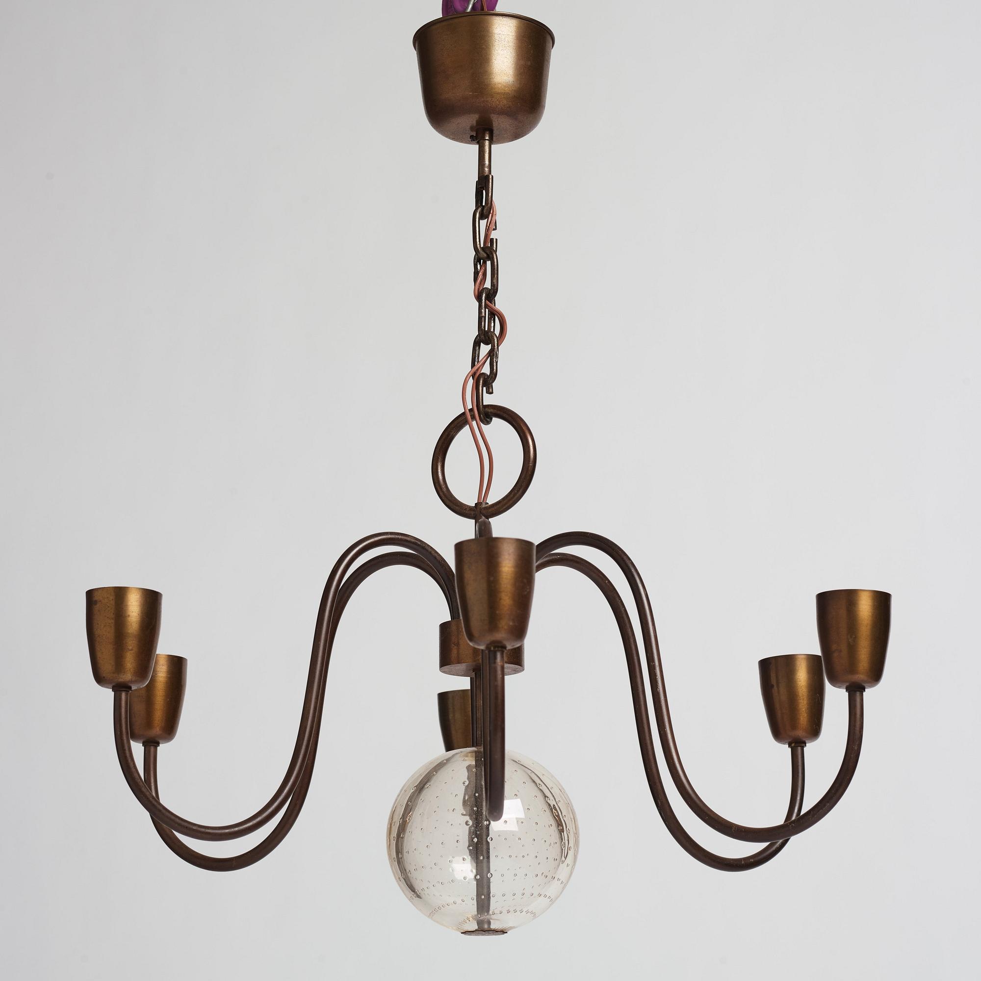 Hans Bergström, a chandelier, model "16", ateljé Lyktan, Sweden 1940s.