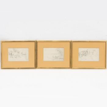 Fritz von Dardel, Lantliga scener, blyertsteckningar, 3 st.