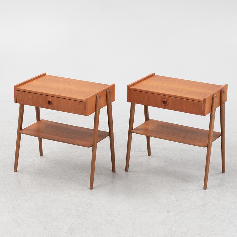 A pair of teak veneered bedside tables, 1950's/60's.