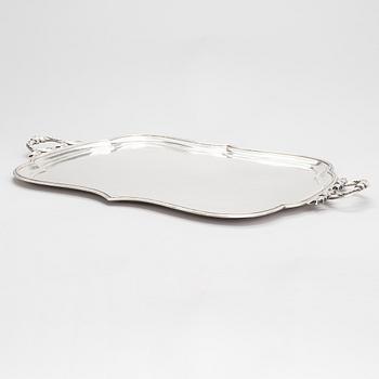 A Russian silver tray, Moscow, maker's mark IV. Unclear year mark, assay master mark Aleksandr Kudrin (1878-82).