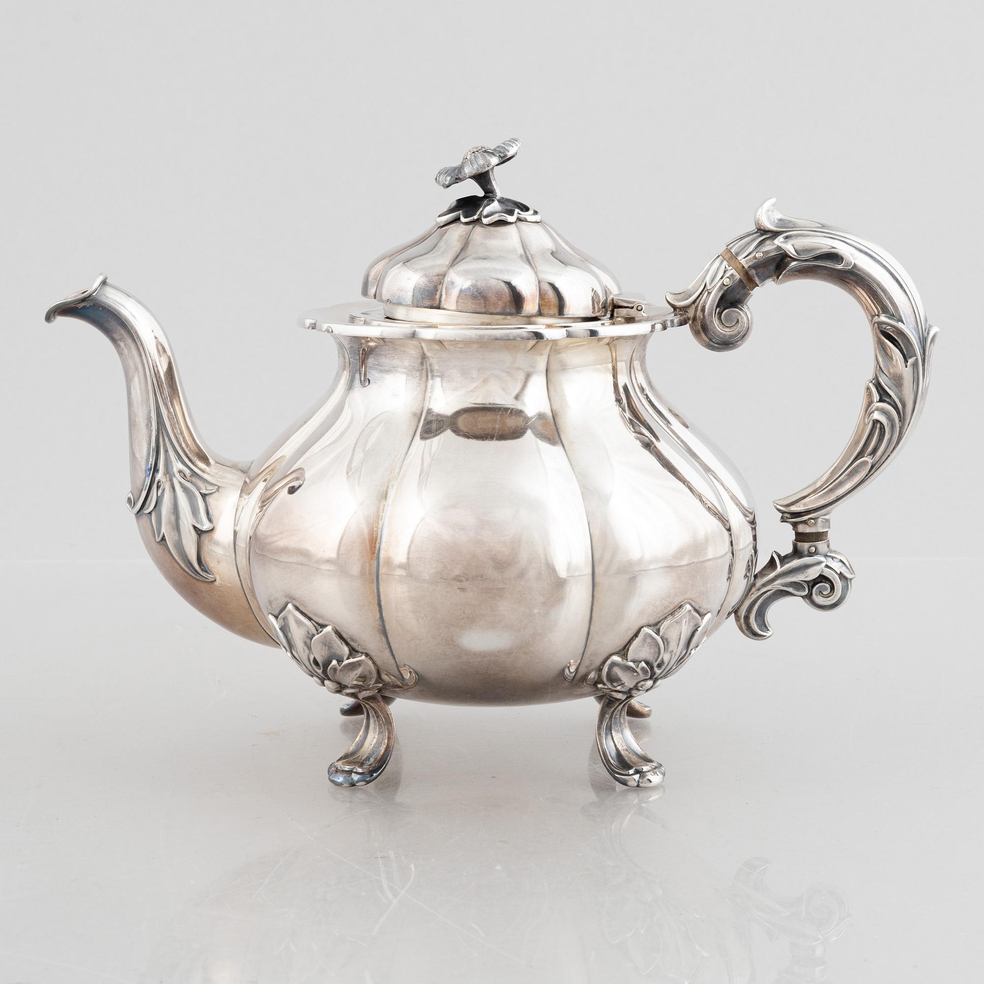 A Rococo-style silver tea pot, probably Norway, mid 20th century.