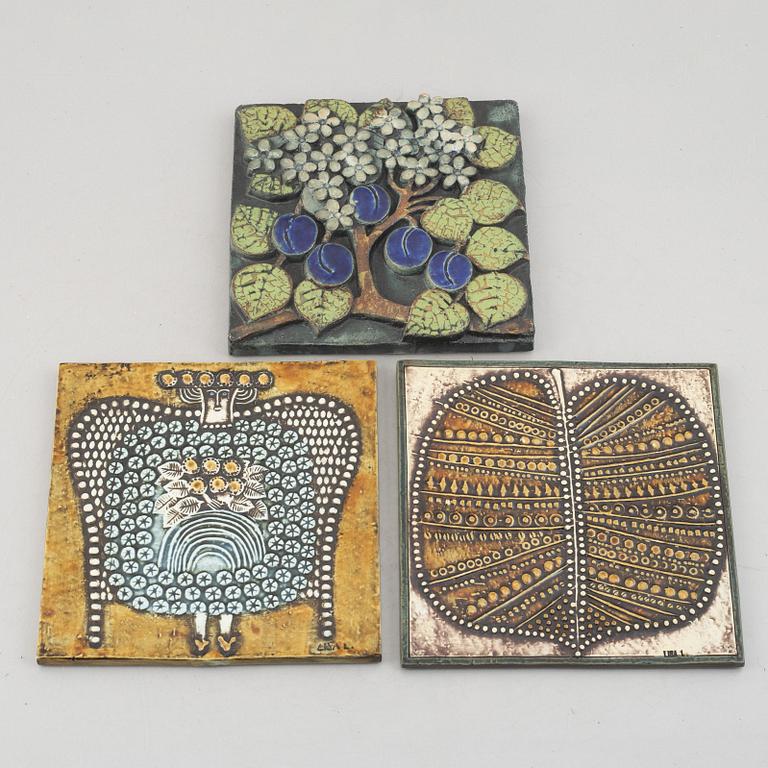 Lisa Larson, three stoneware wall reliefs, Gustavsberg, Sweden.