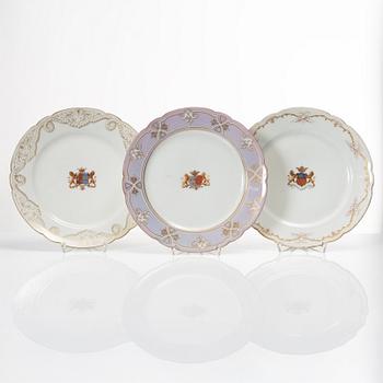 A group of three armorial dinner plates, presumably France, late 19th century.