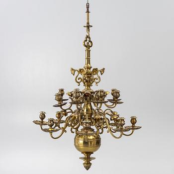 A Baroque style brass chandelier, 20th century.
