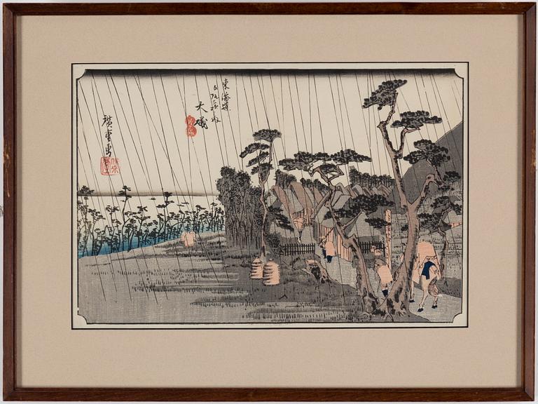 ANDO UTAGAWA HIROSHIGE, six color woodblock prints, Japan, 20th century.