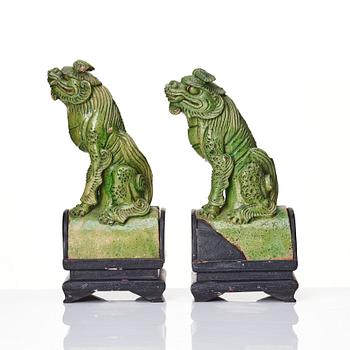 A pair of green glazed roof tiles, Ming dynasty (1368-1644).