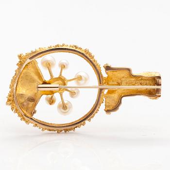 BJÖRN WECKSTRÖM, BROSCH "Havsblomma" och KEDJA, 14K guld, odlade pärlor. Lapponia 1969 och 1970.