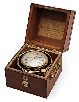 684. A Victorian middle 19th Century mahogny and brass-mounted Parkinson & Frodsham two days Marine Chronometer.