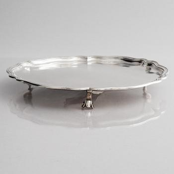 A Russian silver salver/dish, unclear maker's mark, assay master Ivan Frolov, St. Petersburg, 1759.
