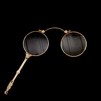 LORGNETTE, 9 k guld, art déco, 1900-talets första hälft. Total vikt ca 24 gram.