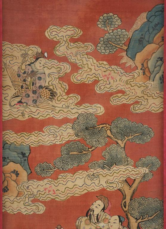A set of four kesi panels depicting Xiwangmu and the daoist Immortals, late Qing dynasty.