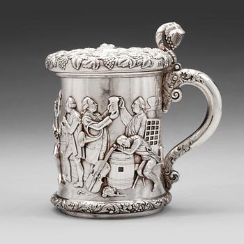 214. A Swedish 19th century parcel-gilt tankard, mark of Gustaf Folcker, Stockholm 1847.