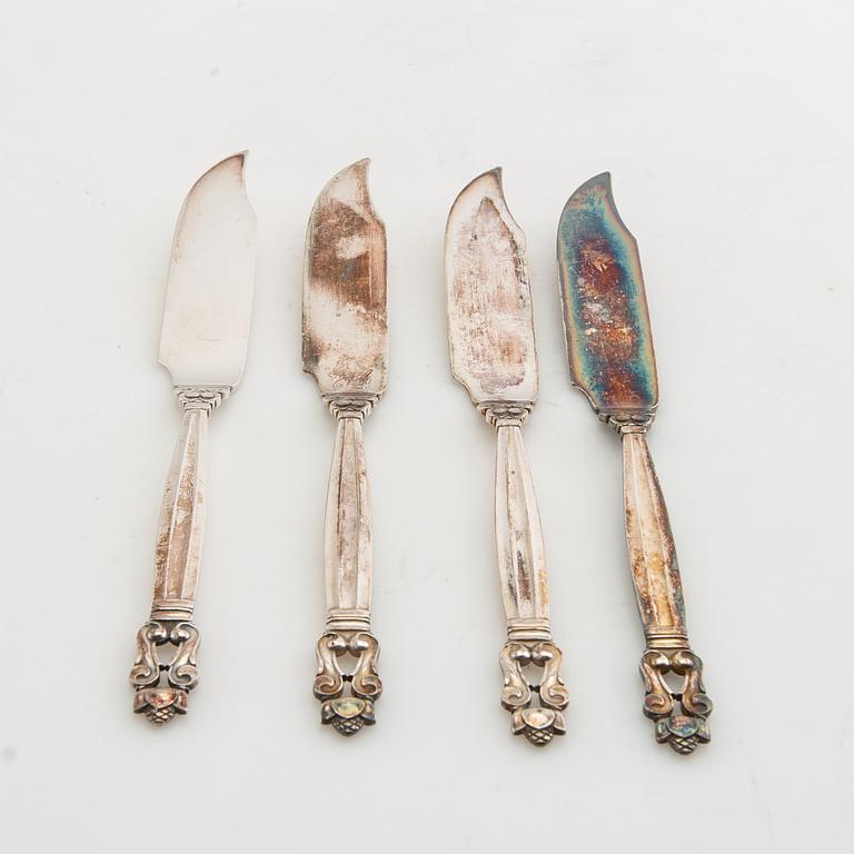 Johan Rohde, fiskknivar 12 st "Konge/Achorn" sterlingsilver för Georg Jensen efter 1945.