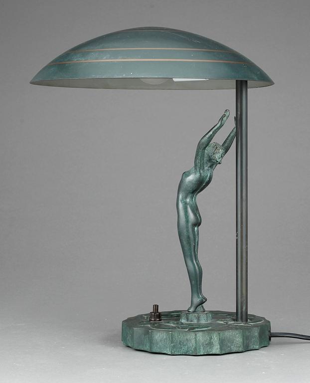 BORDSLAMPA, brons, art deco, 1920-tal.