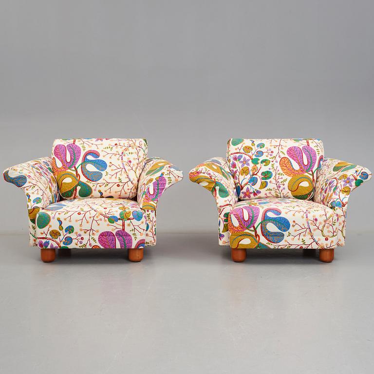 Josef Frank, a pair of "Liljevalchs" easy chairs, Firma Svenskt Tenn, Sweden 2010.