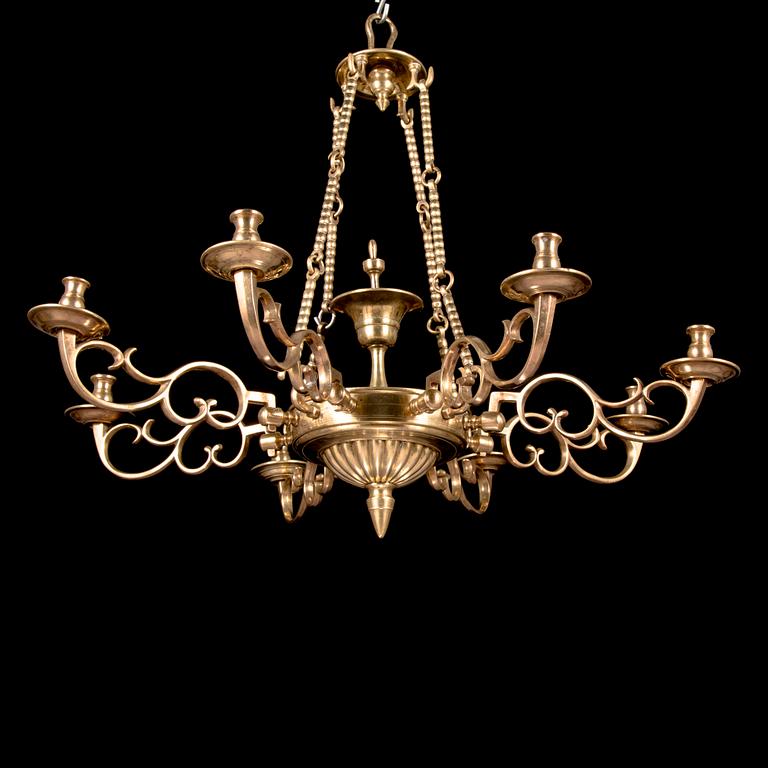 A late 18th century possibly Flemish solid bronze chandelier.